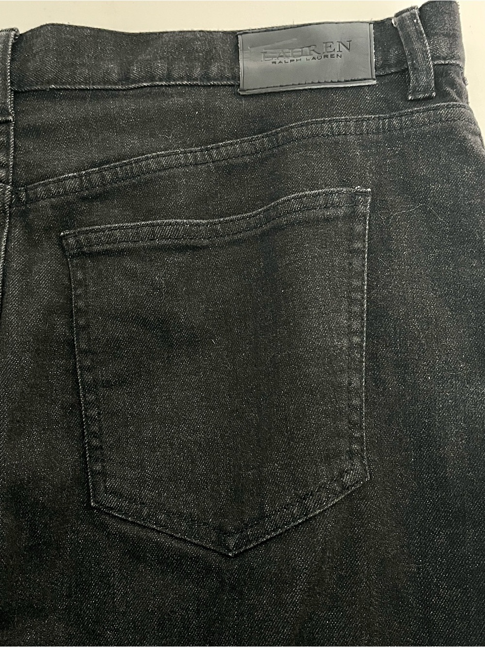 Lauren Ralph Lauren Black Denim Midi Pencil Skirt Front Split Stretch Size 10 - Picture 5 of 12